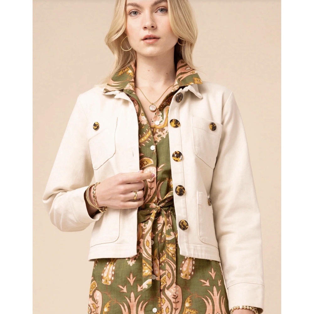 Spartina 449 Reagan XXS Cream Denim Utility Jacket Tortoise Button